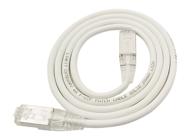 LinkIT F/UTP SlimPatch Cat6a hvit 0.5m AWG 28 | LSZH | Snagless | OD 4.7mm 