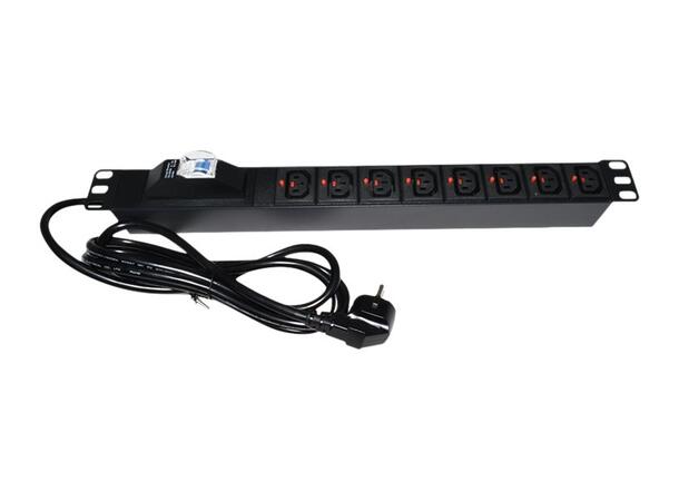 LinkIT 19" Strømskinne 8xC13 Låsbare 2m CEE 7/7, Circuit Breaker, 16A, 4000W 