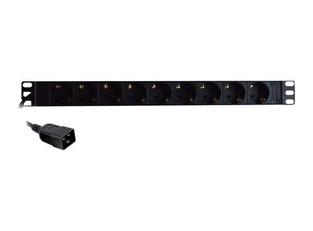 LinkIT 19" Strømskinne C20 - 9 x CEE 7/4 16A, 4000W, 2,0 meter 3 x 1,5mm² - C20 